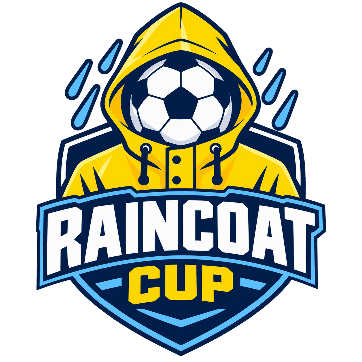 Raincoat Cup: a soccer ball wearing a yellow raincoat